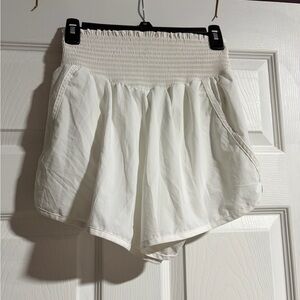 aerie White Smocked High-Waist Athletic Shorts
